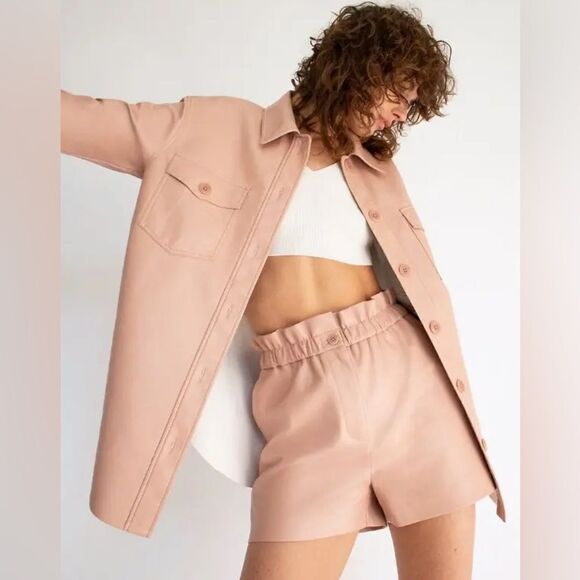 WILFRED Speechless Short High Waisted Vegan Leather Pink Size 8 - Picture 1 of 7